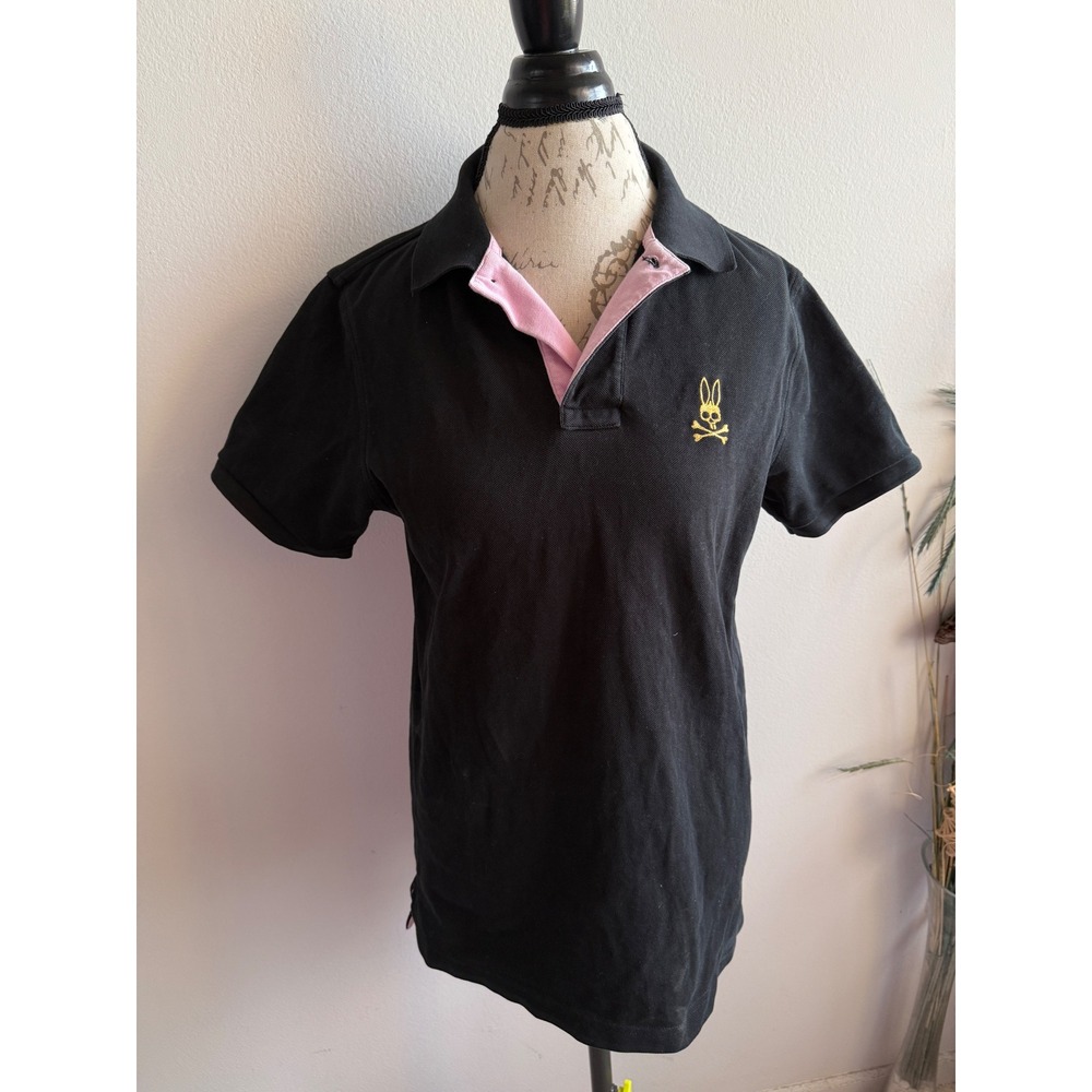 Psycho Bunny Mens Black Pima Cotton Short Sleeve Polo Shirt Size 4 Small Medium